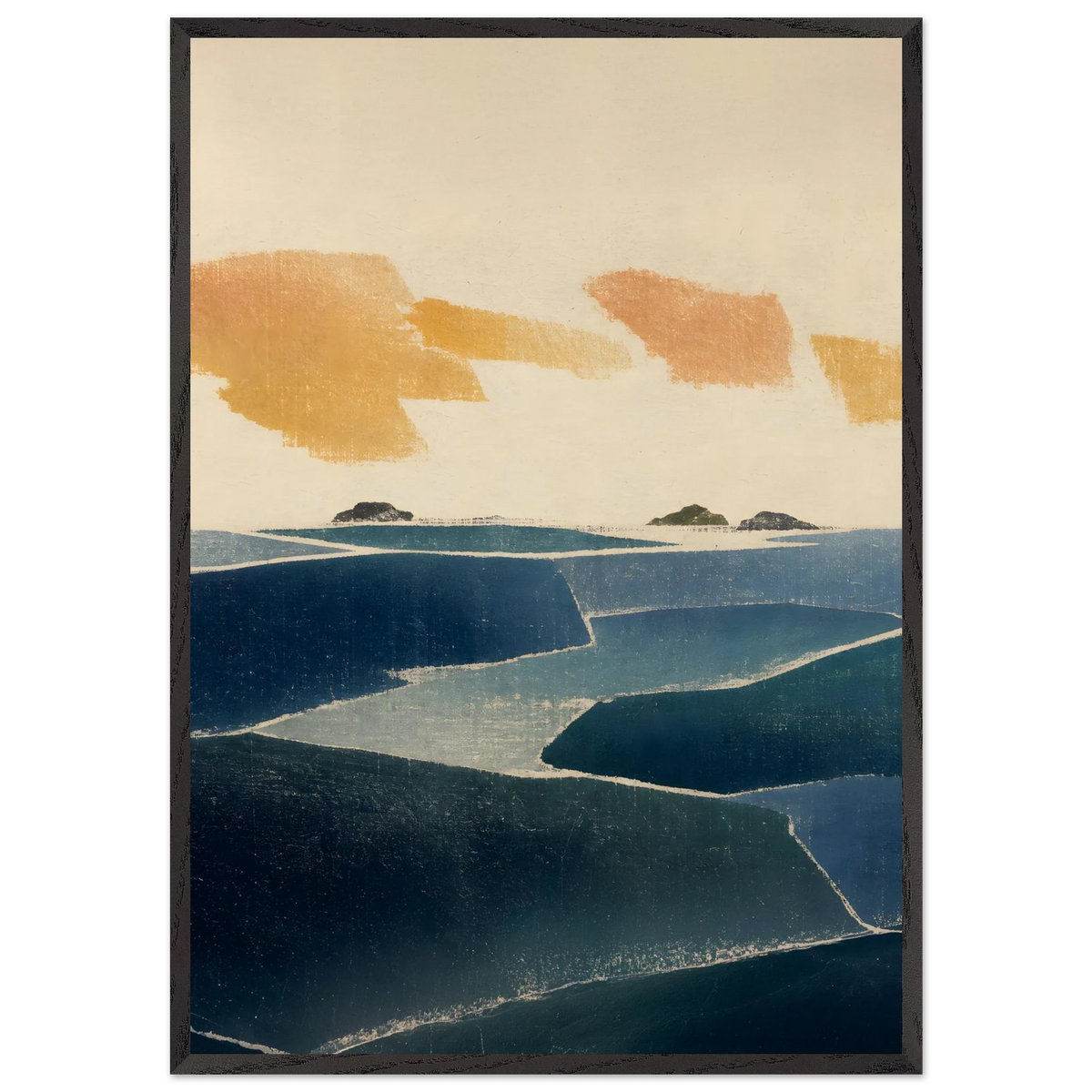 Amber and Indigo: abstract, coastline and color field. Framed fine art print by The Light Stays.