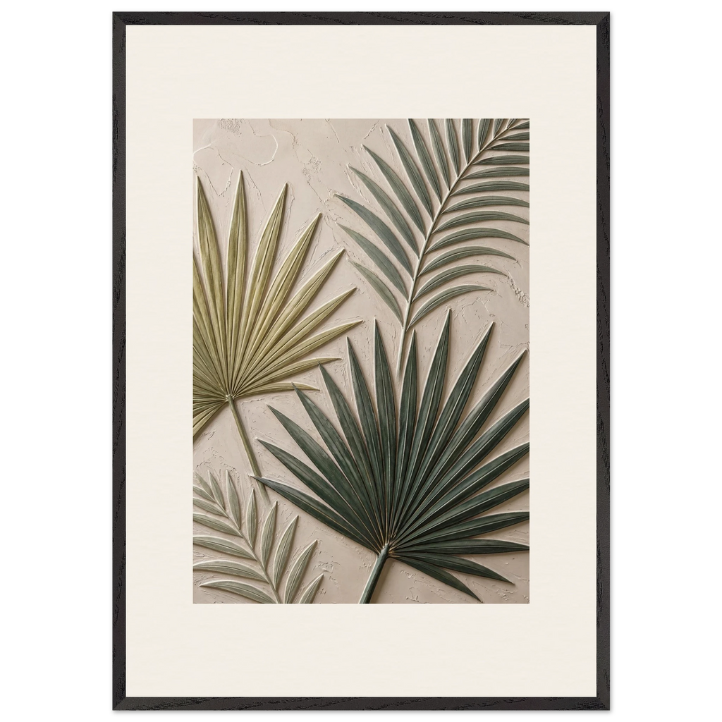 Carved Fronds: impasto, leaves and sand tones. Museum-quality framed fine art print.