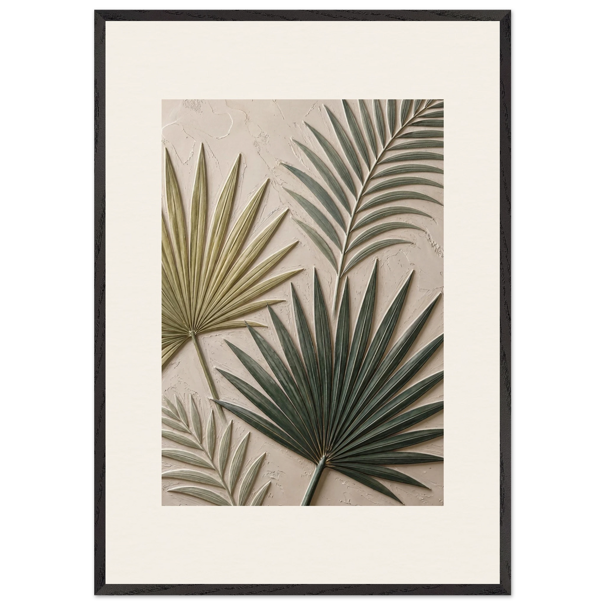 Carved Fronds: impasto, leaves and sand tones. Museum-quality framed fine art print.