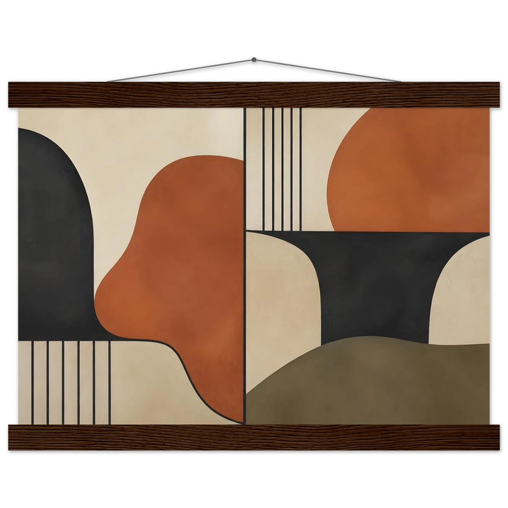 Compass and Clay: geometric abstract, clay and curves. Fine art poster, alternate frame and size.