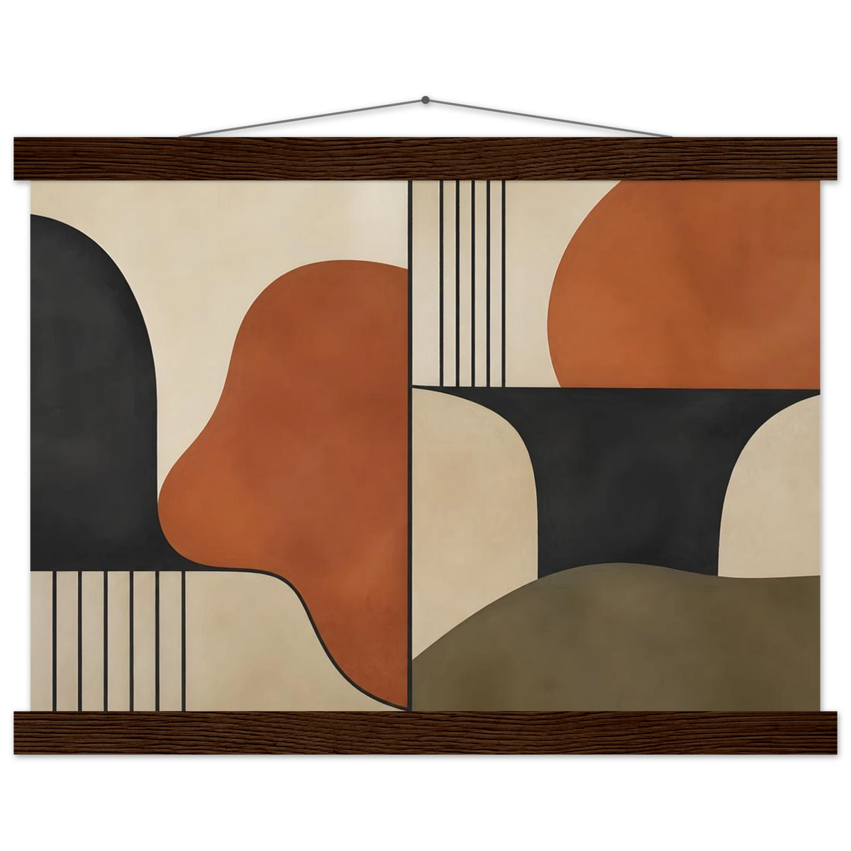 Compass and Clay: geometric abstract, clay and curves. Fine art poster, alternate frame and size.