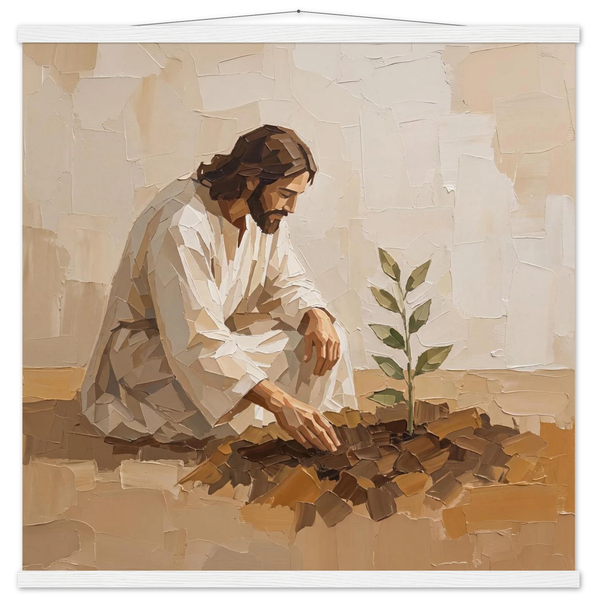 First Seeds: jesus, faith and botanical. Fine art poster with wooden hanger by The Light Stays.