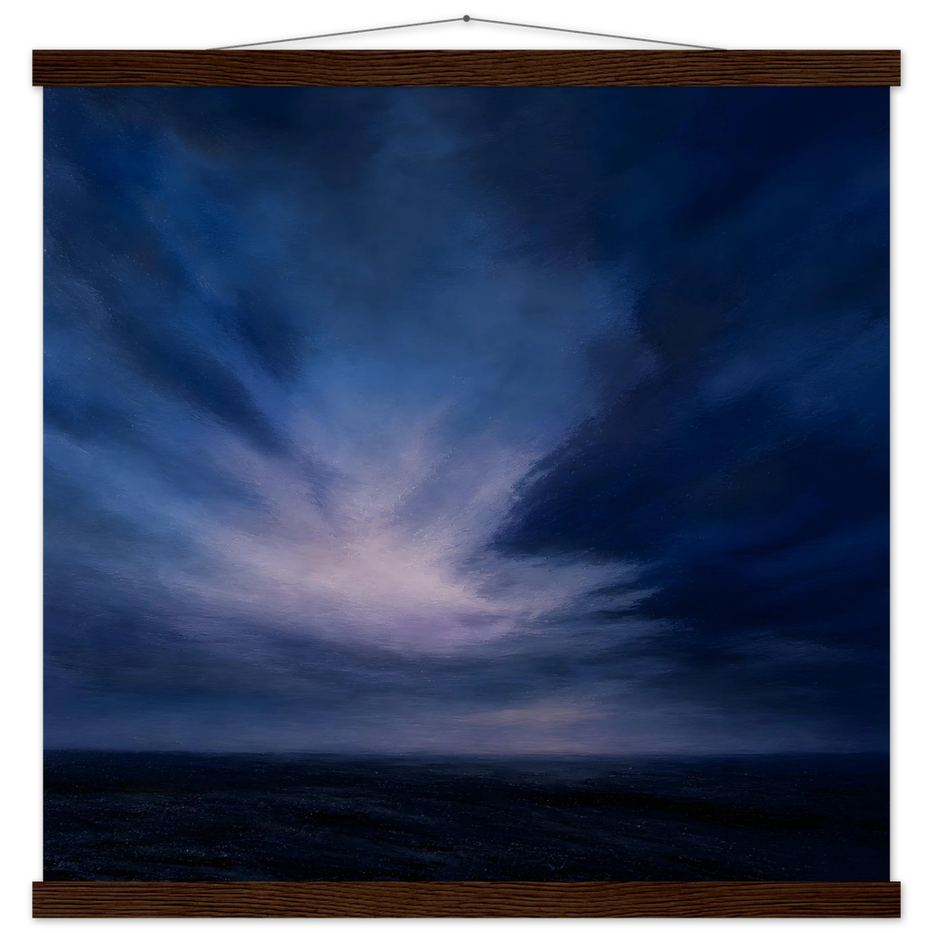 Blue Hour Field: night, horizon and deep blue. Museum-quality fine art poster.
