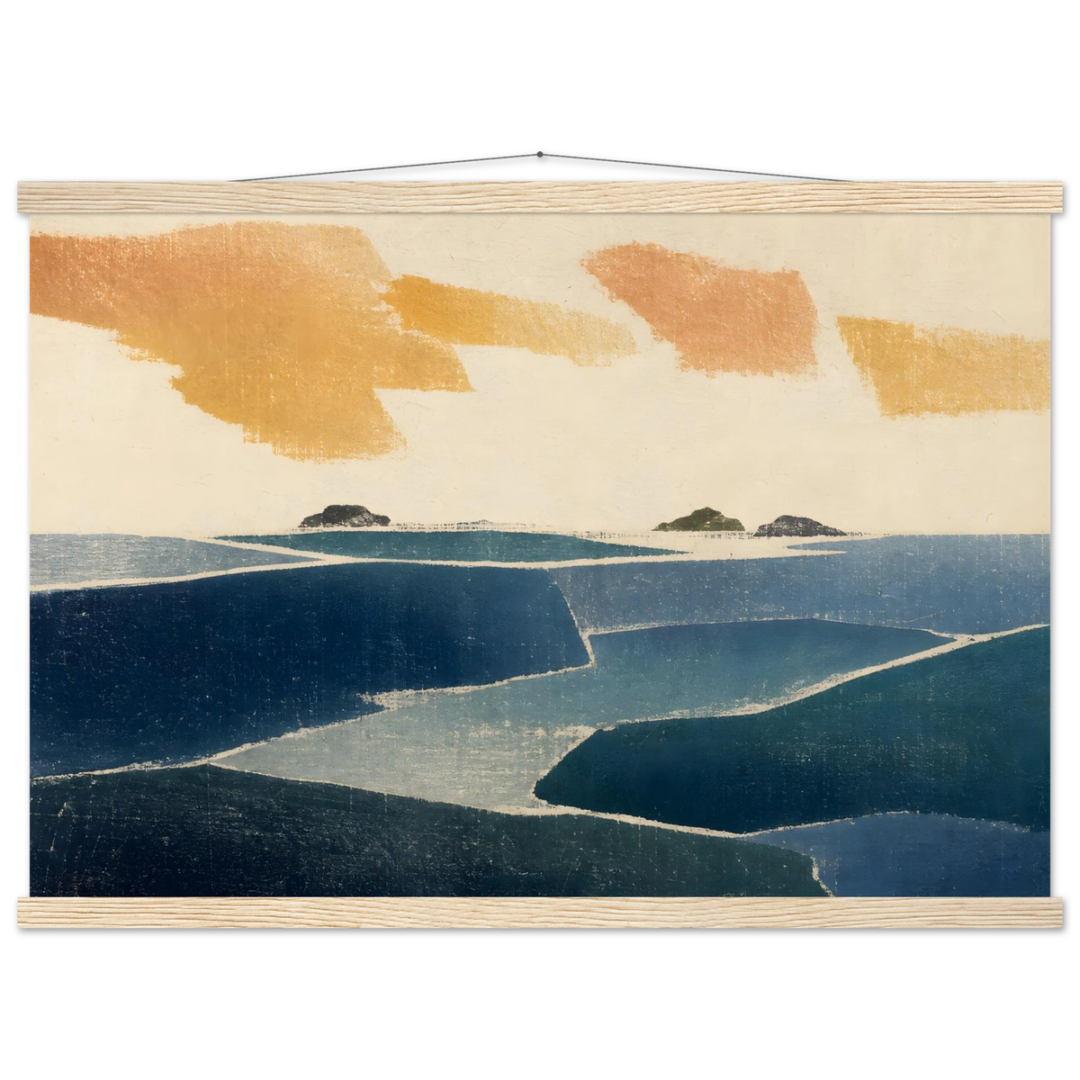 Amber and Indigo: abstract, coastline and color field. Fine art poster by The Light Stays.