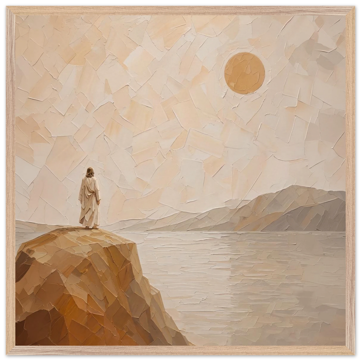 Salt Shore: jesus, cliff and sea. Framed fine art print by The Light Stays.