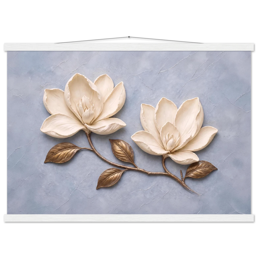 Bronze Magnolia: flowers and botanical. Fine art poster, alternate frame and size.