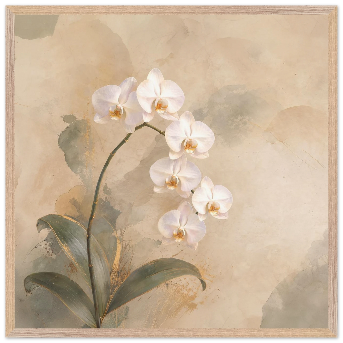 Orchid Luminance: botanical, pale gold and floral art. Framed fine art print by The Light Stays.