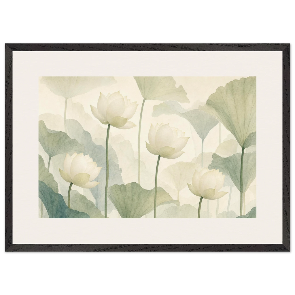 Ivory Lotus Screen: flowers and botanical. Museum-quality framed fine art print.