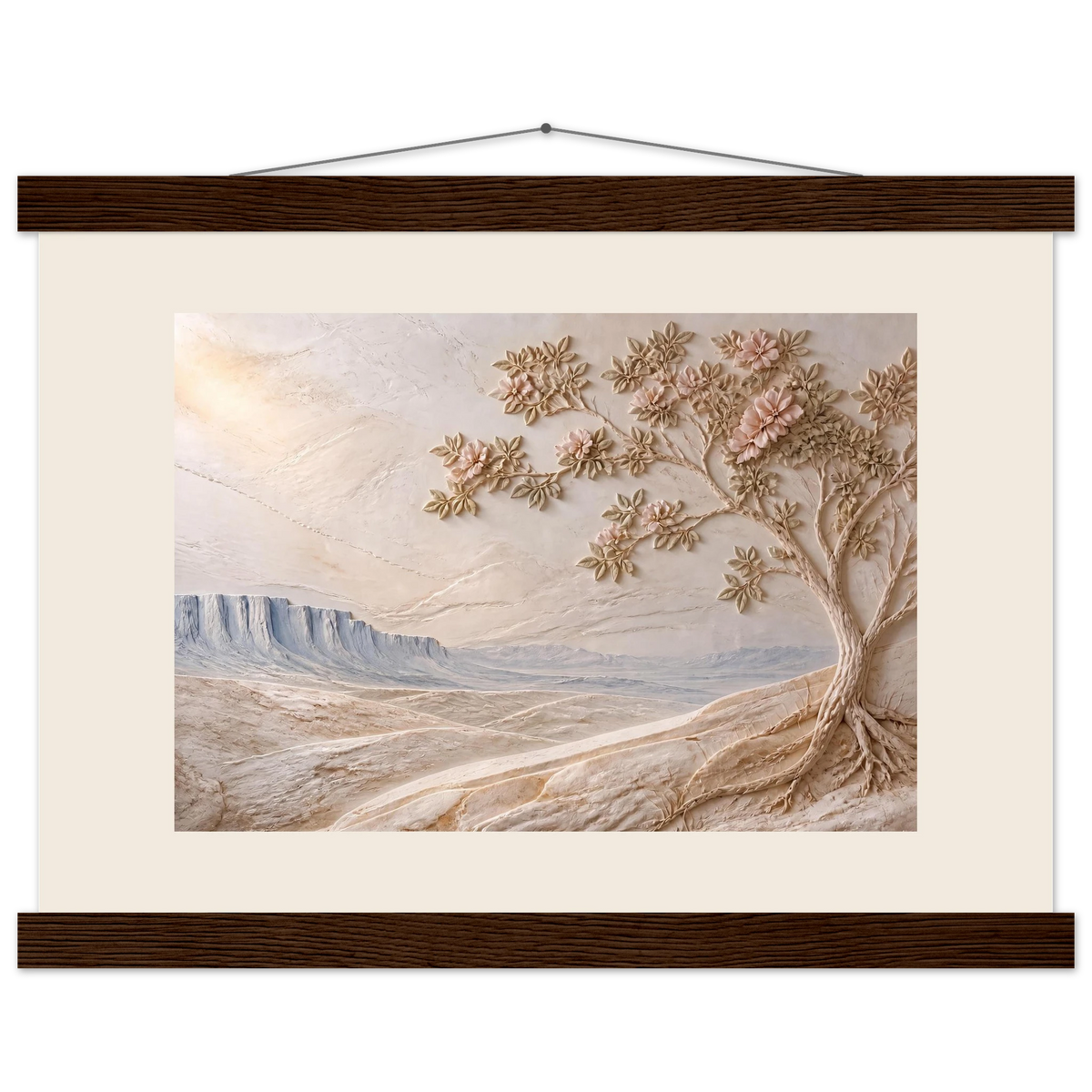 Cliffside Bloom: petra and flora. Fine art poster, alternate frame and size.