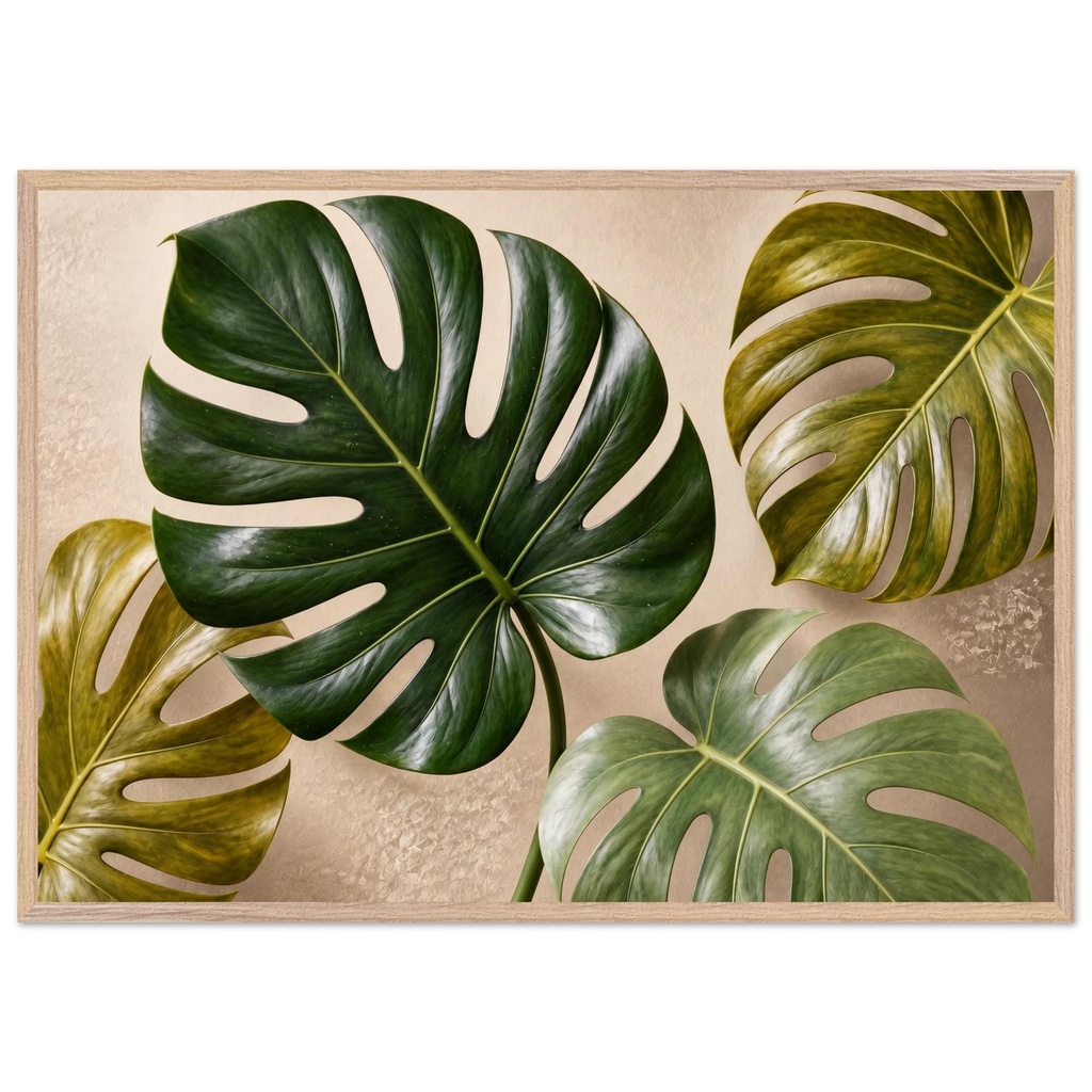Four Greens: leaves, vivid green and impasto. Framed fine art print by The Light Stays.