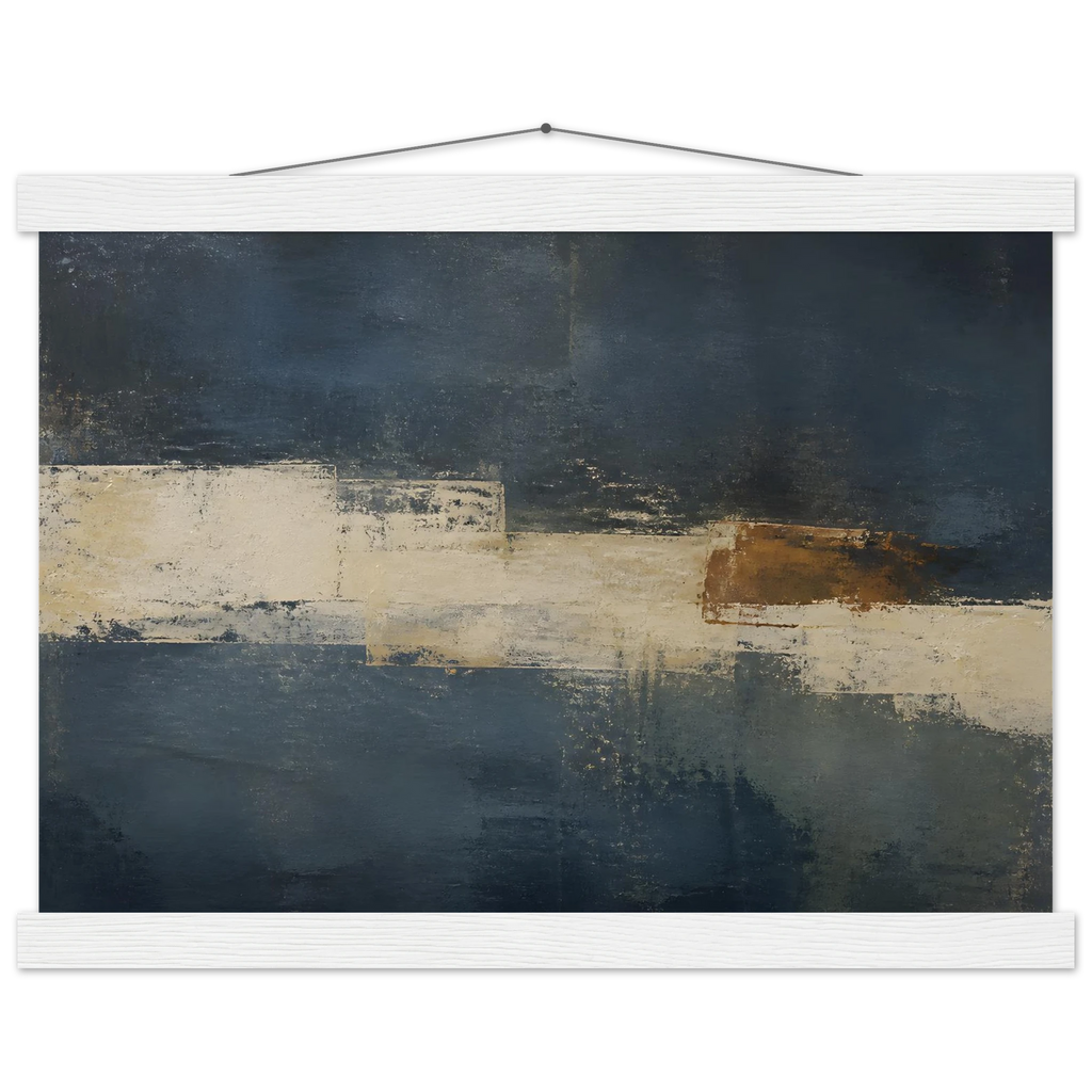 Ivory Crossing, abstract, ivory and serene lines. Archival fine art poster shown framed.