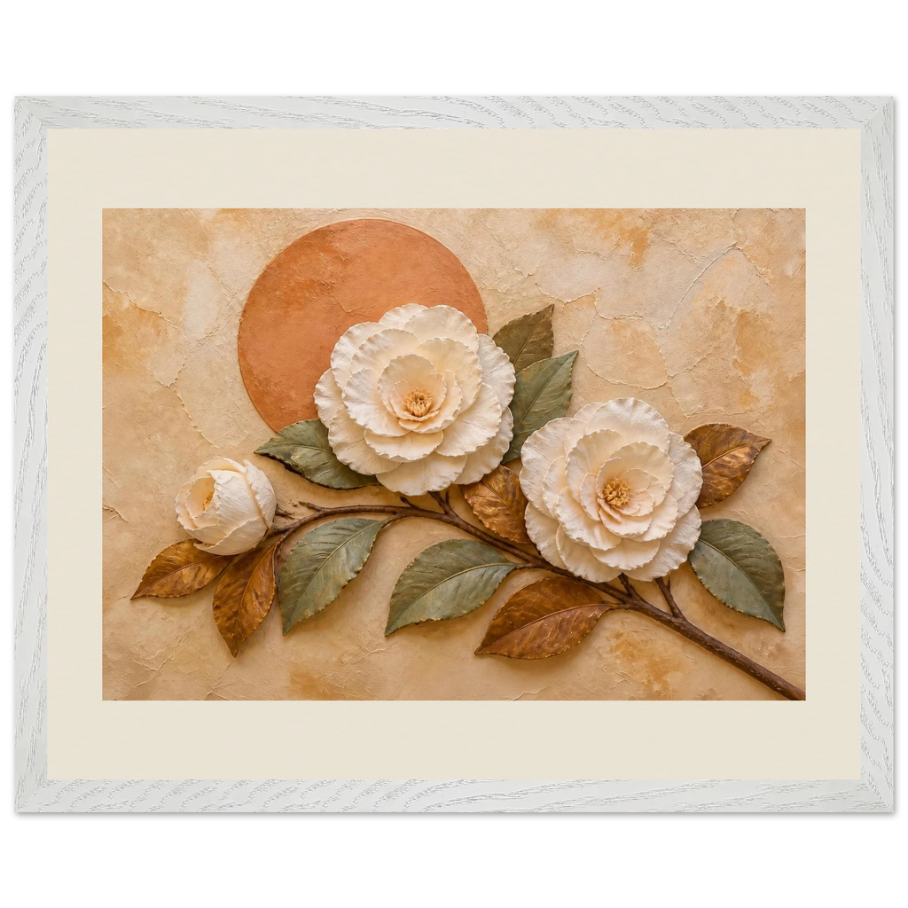 Camellia Eclipse, flowers and botanical. Archival framed fine art print shown framed.