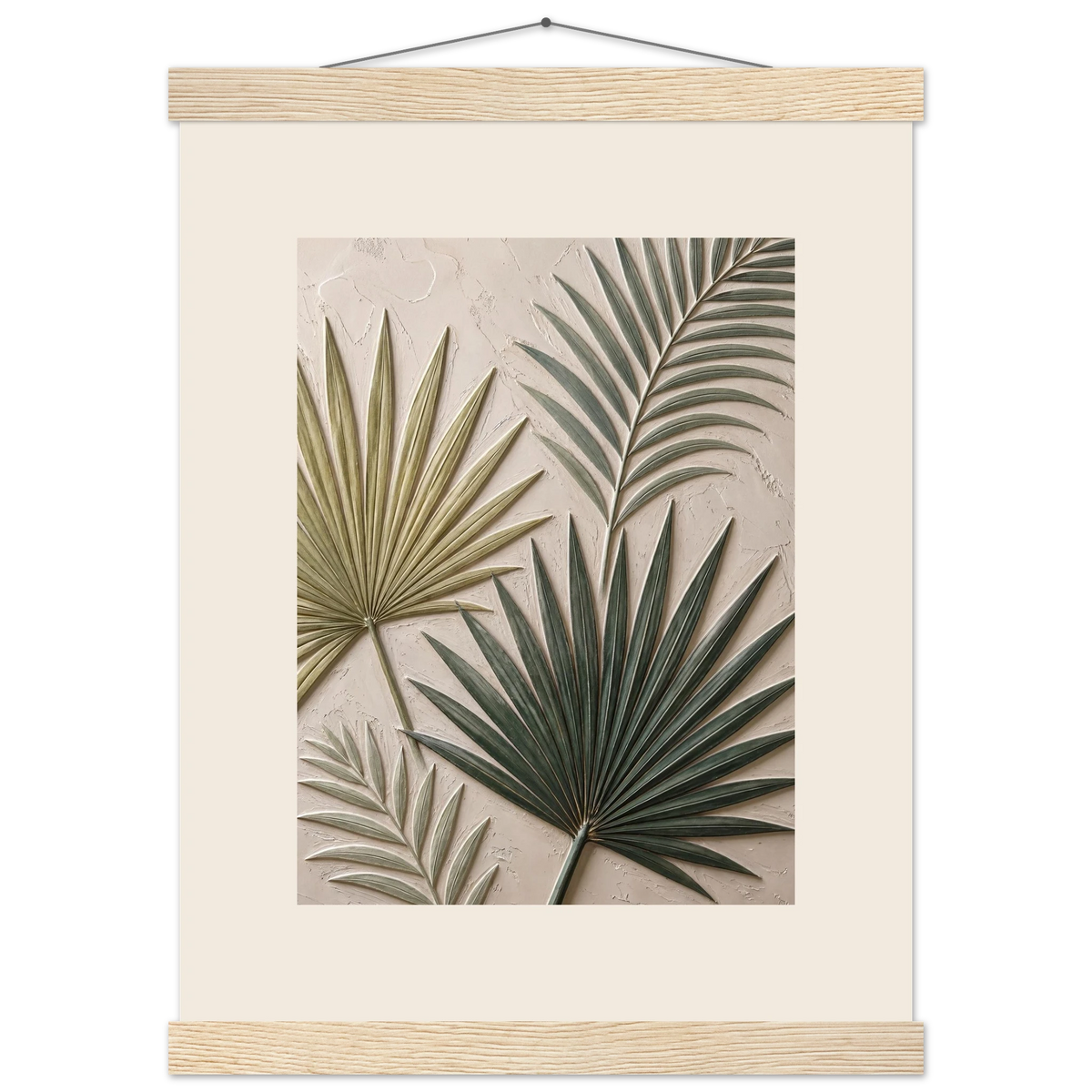 Carved Fronds: impasto, leaves and sand tones. Fine art poster.