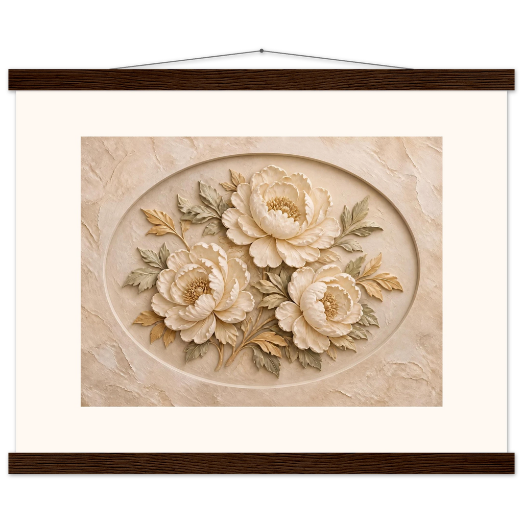 Peonies in Stone: flowers and botanical. Museum-quality fine art poster.