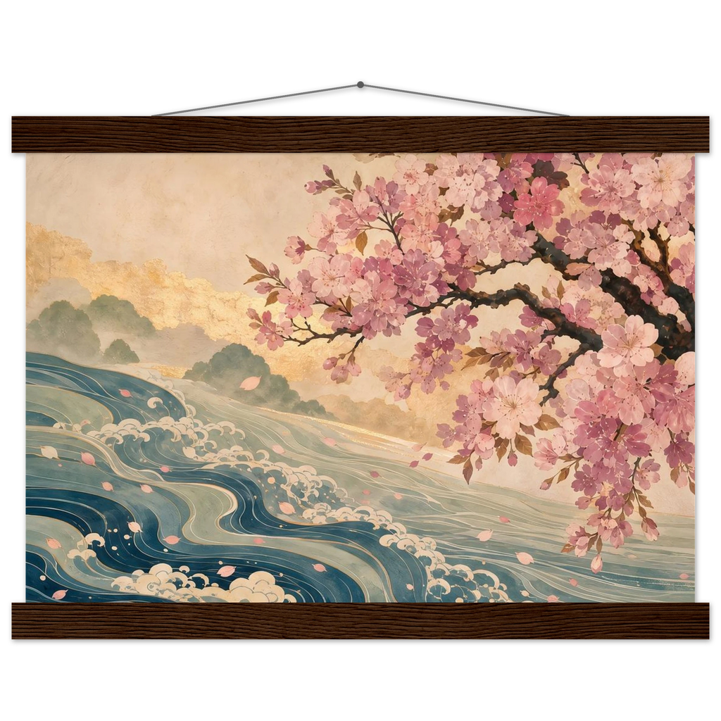 Onda e Florada, pôster floral com suporte de madeira da The Light Stays.