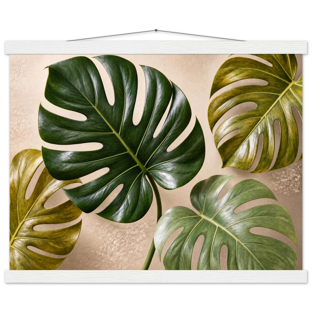 Four Greens: leaves, vivid green and impasto. Museum-quality fine art poster.