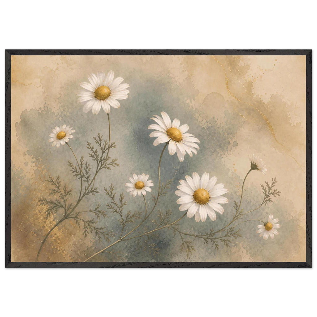 Chamomile Hours: flowers and botanical. Museum-quality framed fine art print.