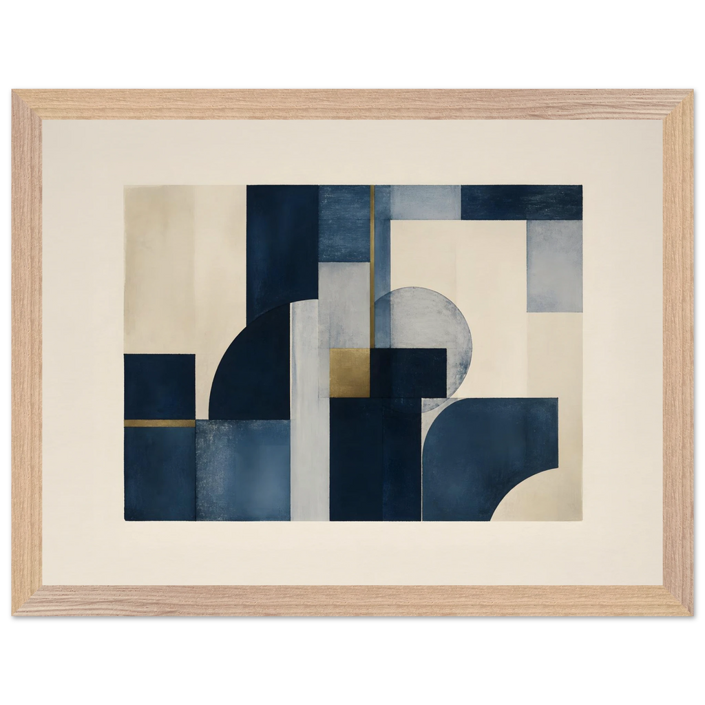 Blue Architecture: geometric abstract, blue and cream. Framed fine art print, alternate frame and size.