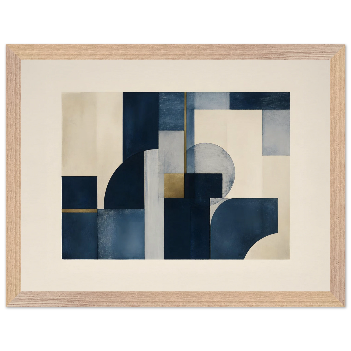 Blue Architecture: geometric abstract, blue and cream. Framed fine art print, alternate frame and size.