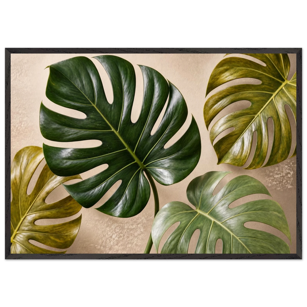 Four Greens, leaves, vivid green and impasto. Archival framed fine art print shown framed.