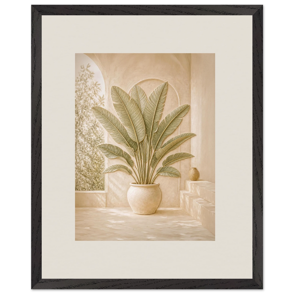 Courtyard Noon, landscape and sun. Archival framed fine art print shown framed.