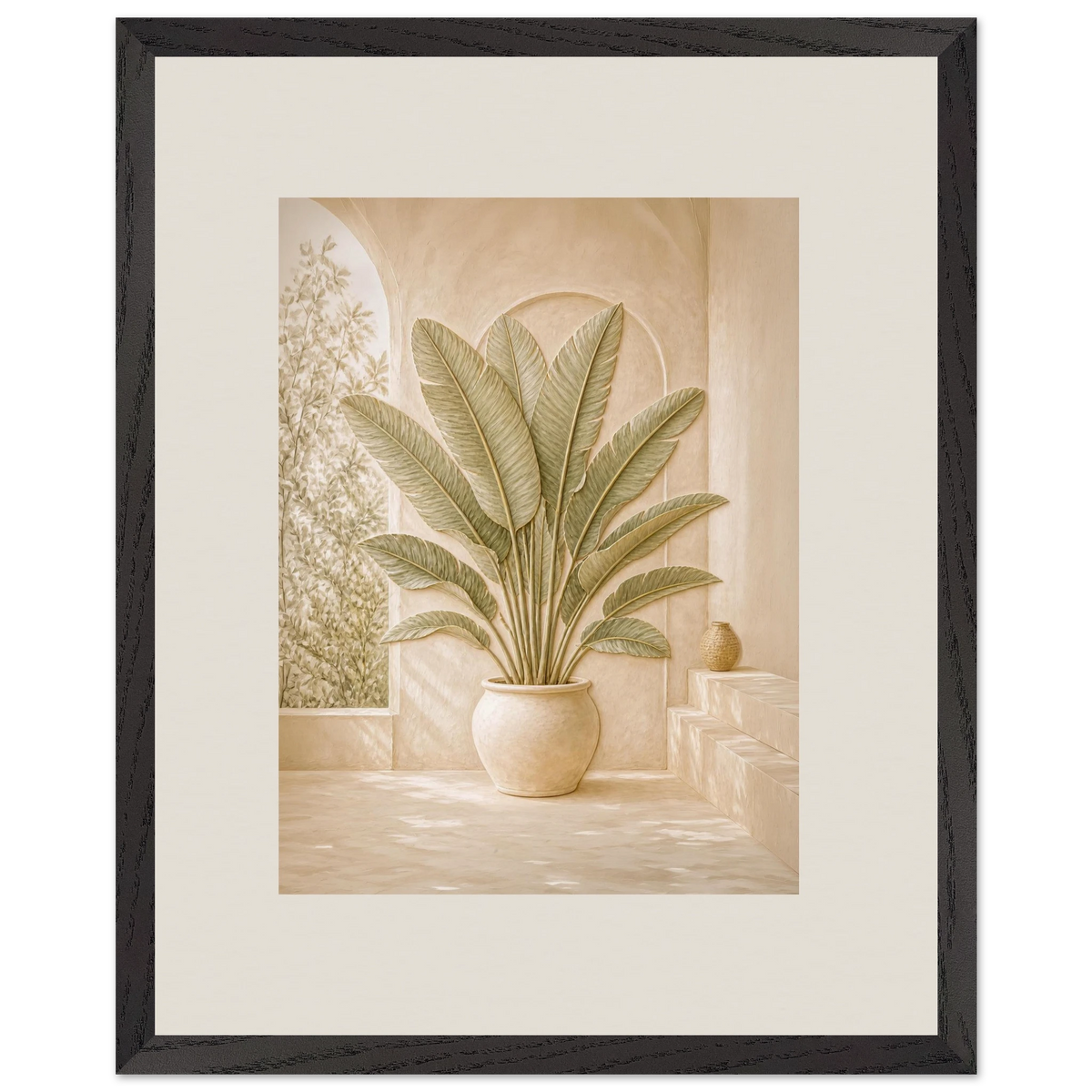 Courtyard Noon, landscape and sun. Archival framed fine art print shown framed.
