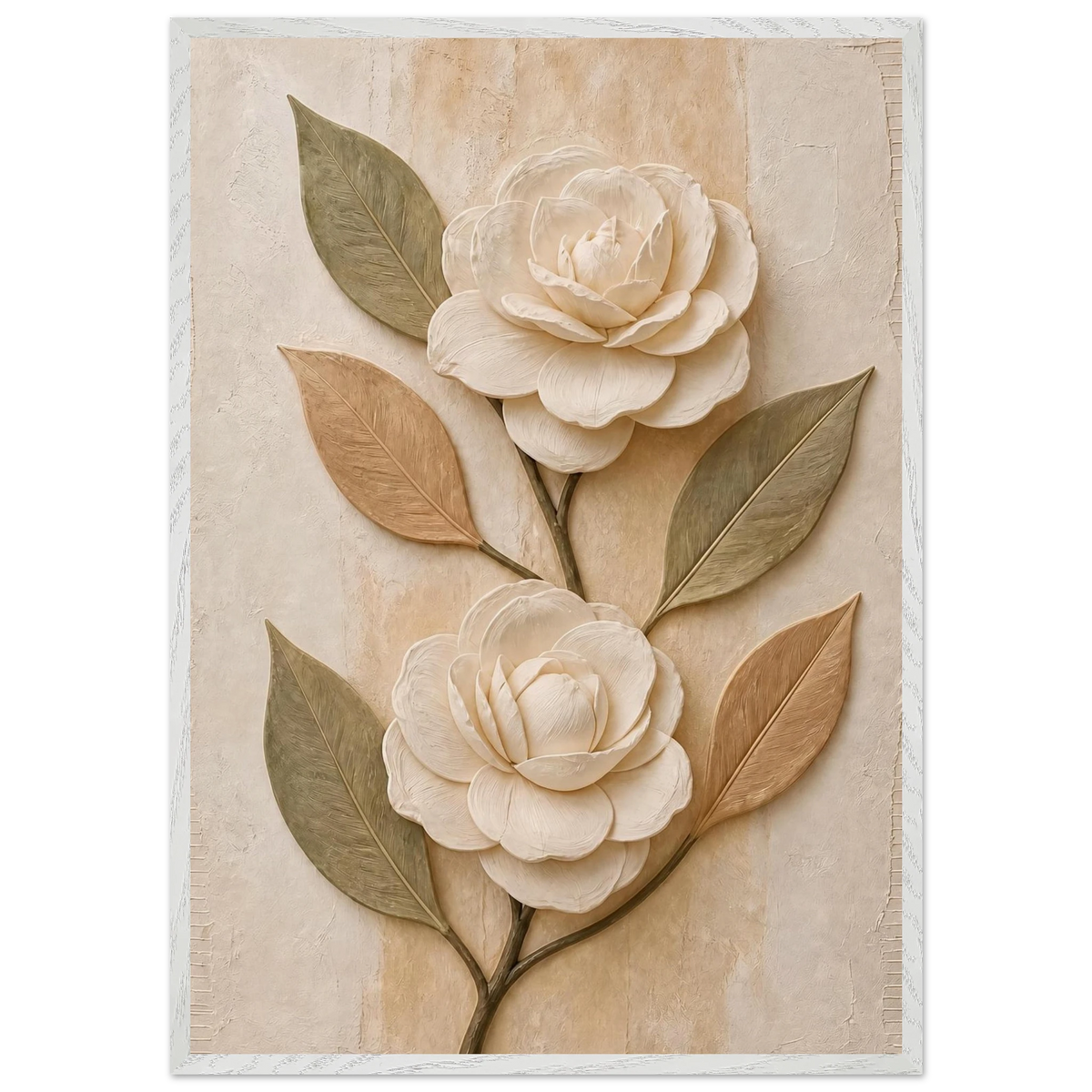 Carved Camellia: flowers and botanical. Museum-quality framed fine art print.