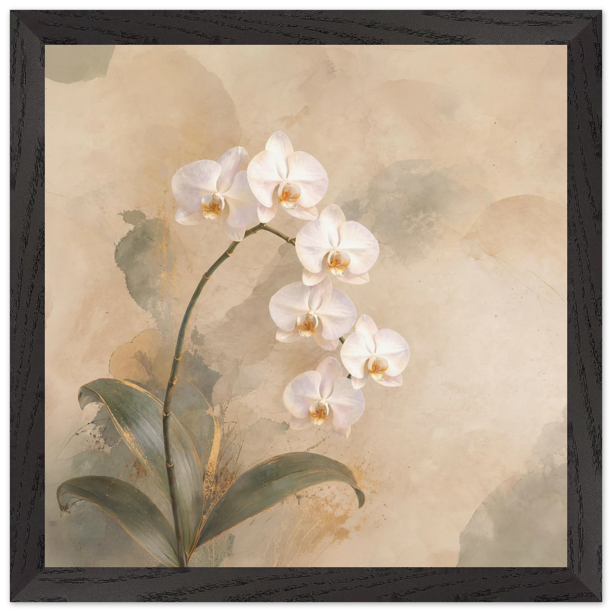 Orchid Luminance: botanical, pale gold and floral art. Framed fine art print by The Light Stays.