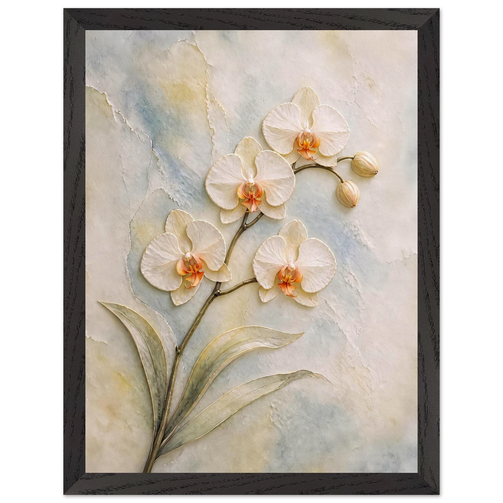 Porcelain Orchid: flowers and botanical. Framed fine art print, alternate frame and size.