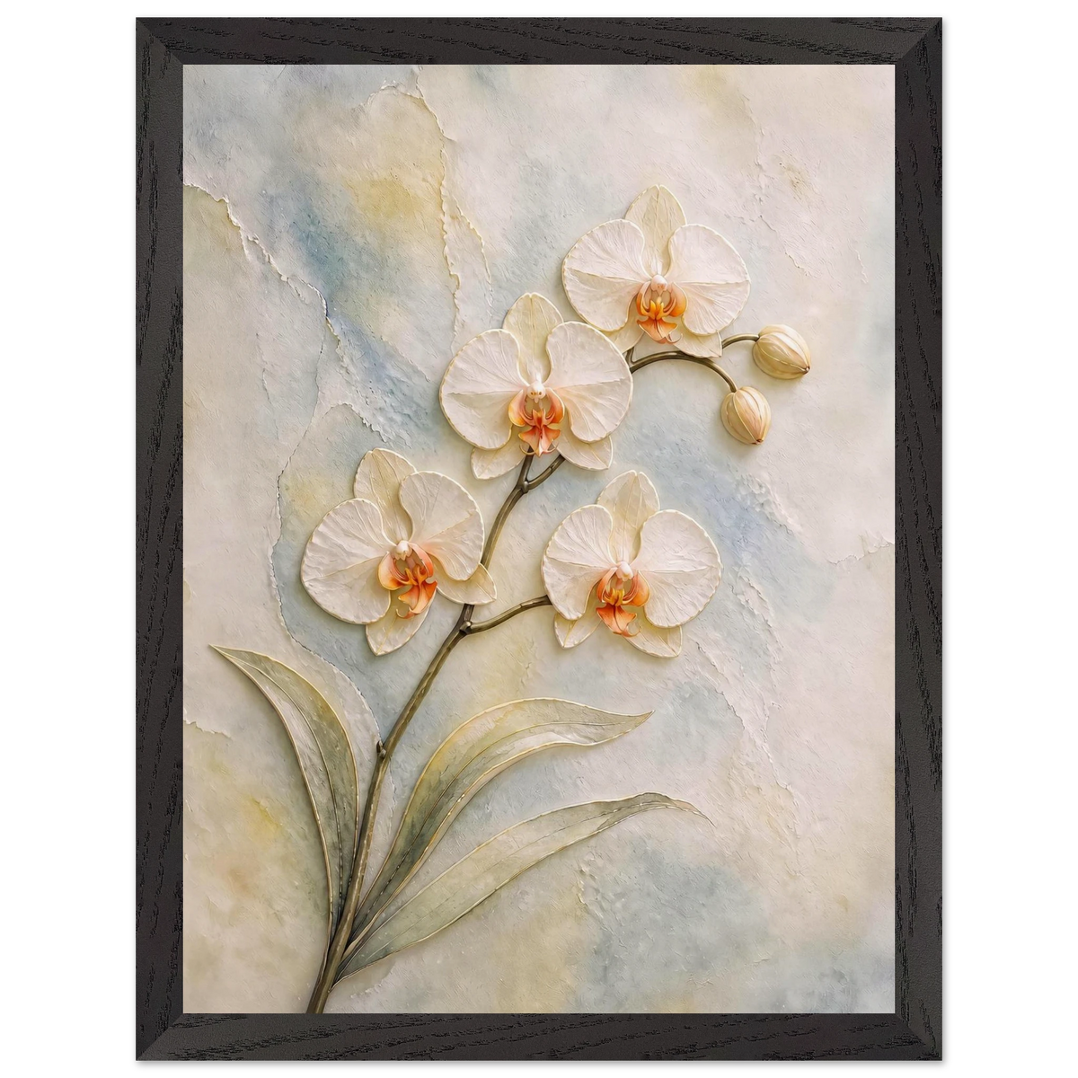 Porcelain Orchid: flowers and botanical. Framed fine art print, alternate frame and size.