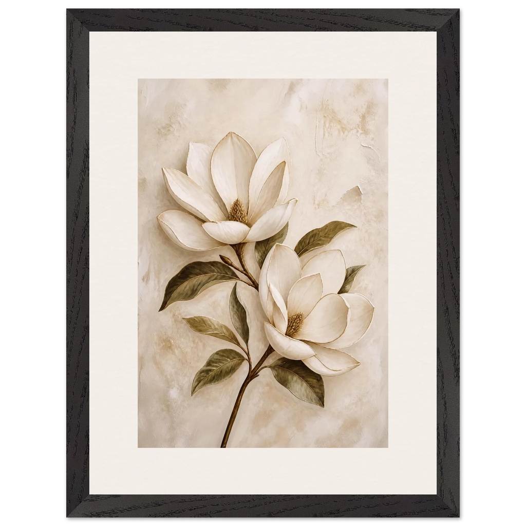Gilded Magnolia: flowers and botanical. Framed fine art print.