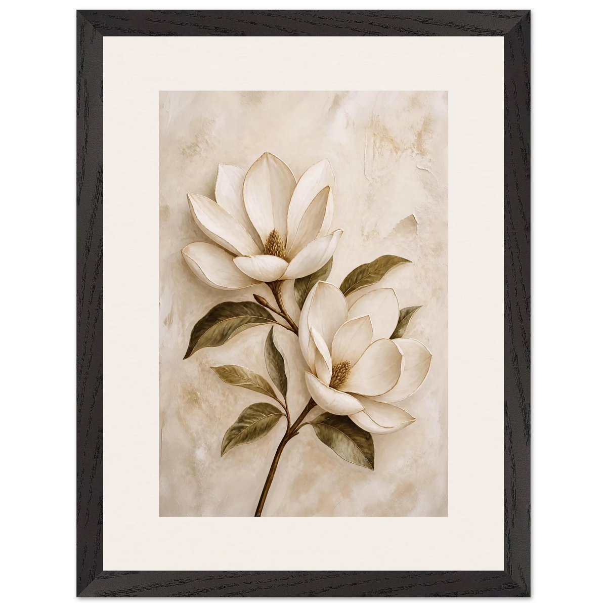 Gilded Magnolia: flowers and botanical. Framed fine art print.