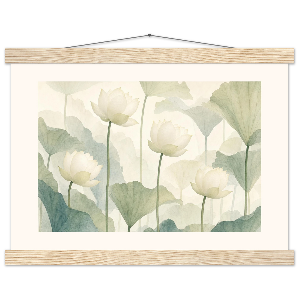 Ivory Lotus Screen: flowers and botanical. Fine art poster.