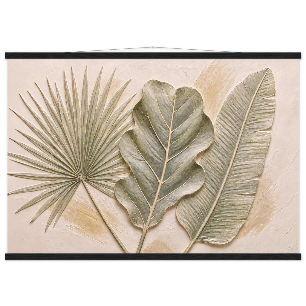 Three Leaves: botanical and nature. Museum-quality fine art poster.
