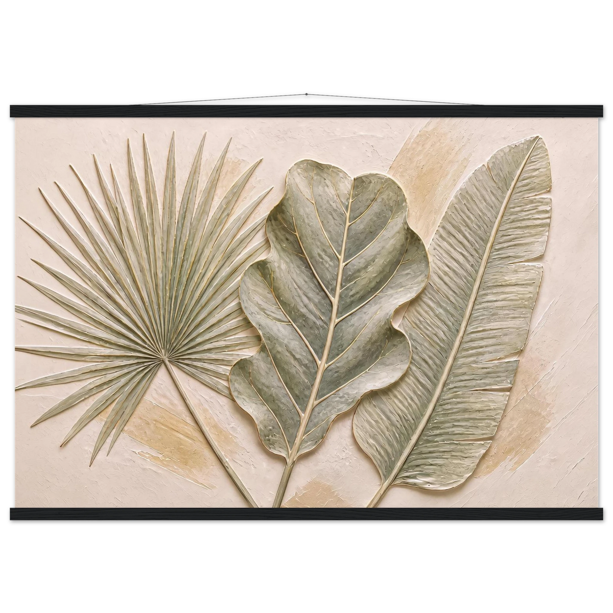 Three Leaves: botanical and nature. Museum-quality fine art poster.