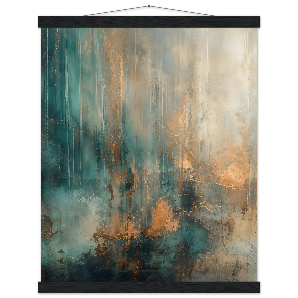 Copper Rain: abstract, texture and metallic tones. Fine art poster with wooden hanger by The Light Stays.