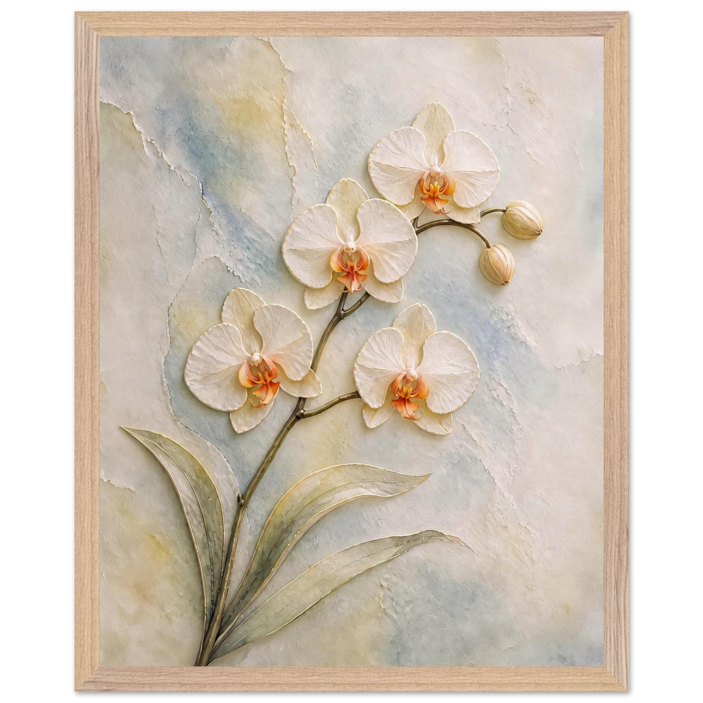 Porcelain Orchid, flowers and botanical. Archival framed fine art print shown framed.