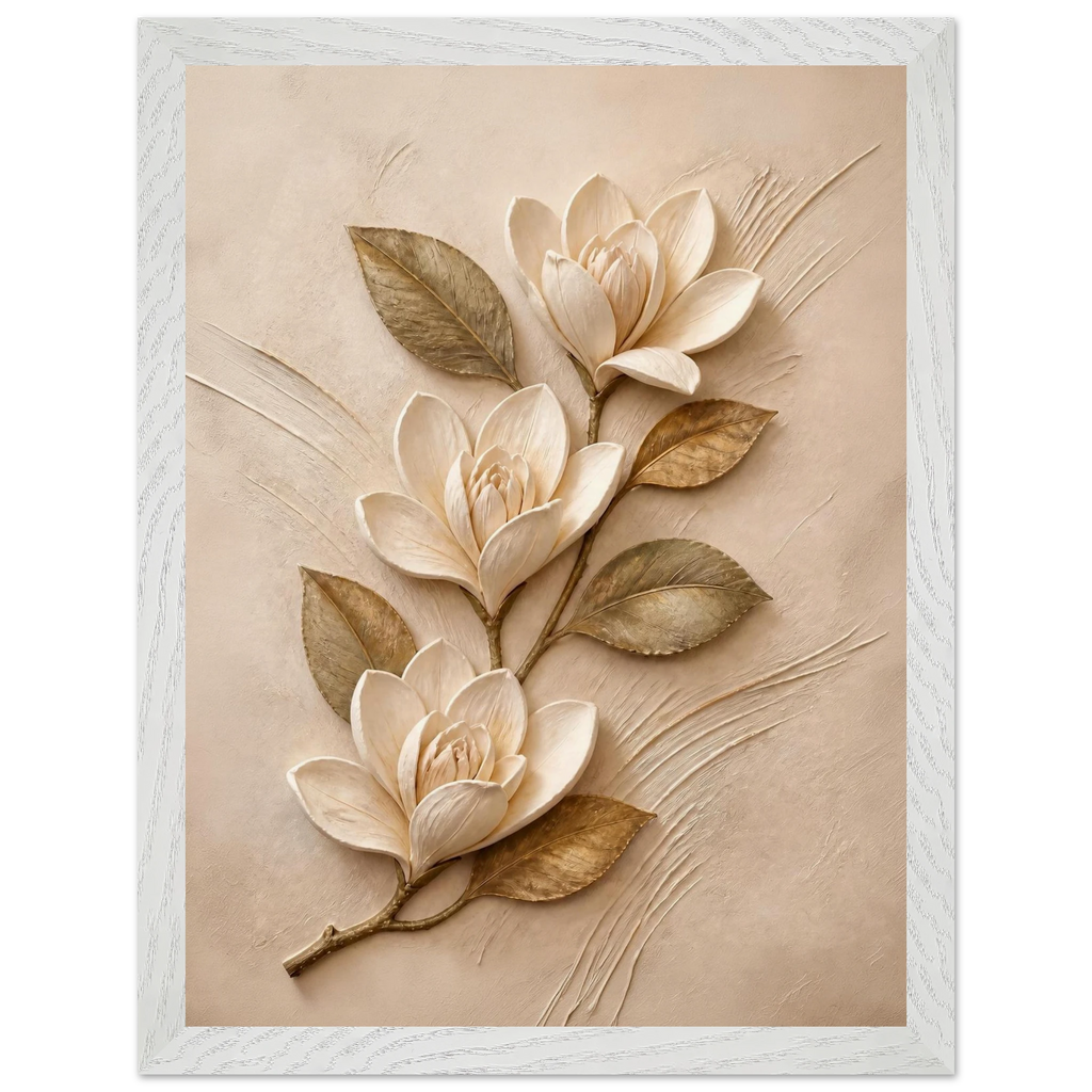 Magnolia Ascent: flowers and botanical. Museum-quality framed fine art print.