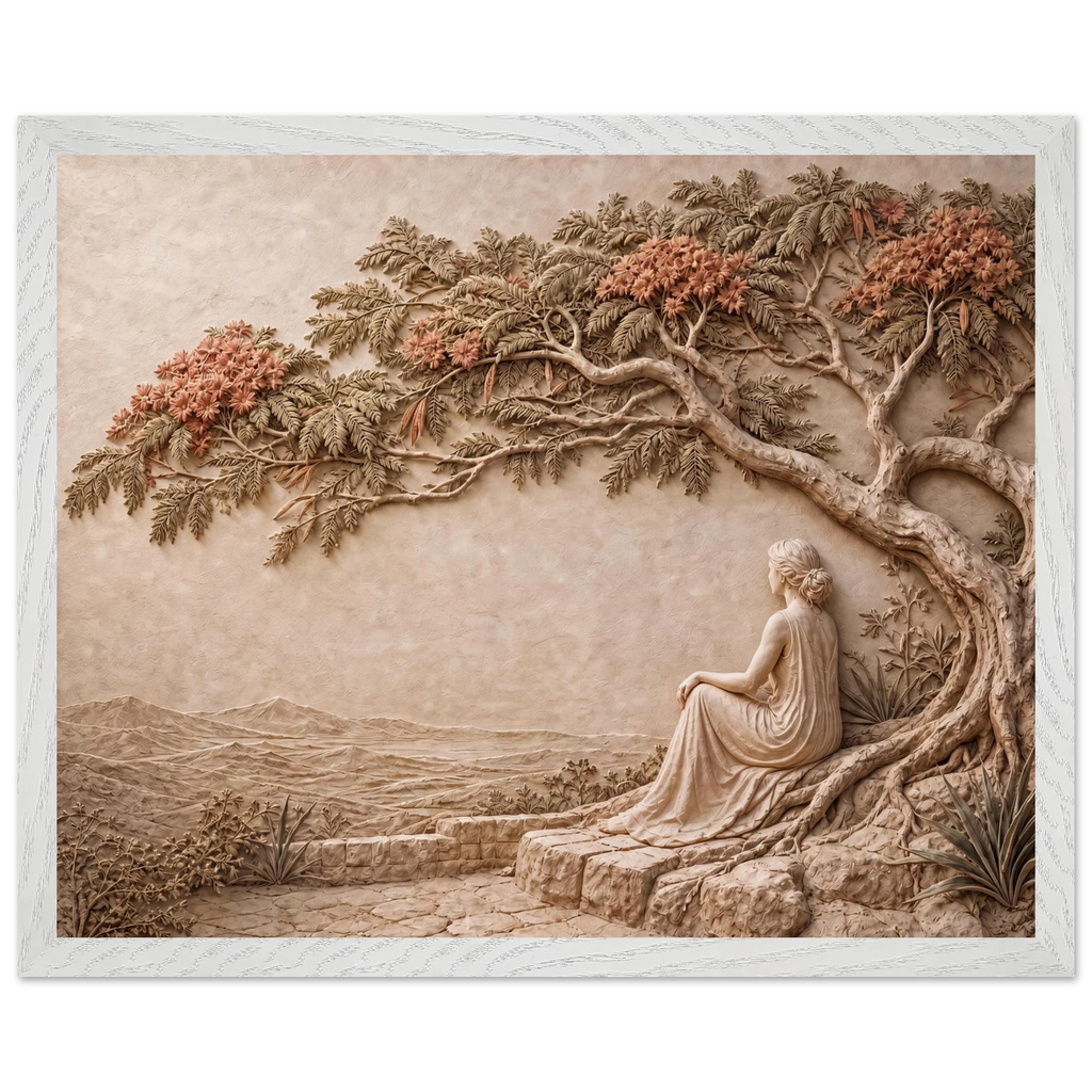 Under the Blossoms: impasto, figure and blossoming canopy. Museum-quality framed fine art print.
