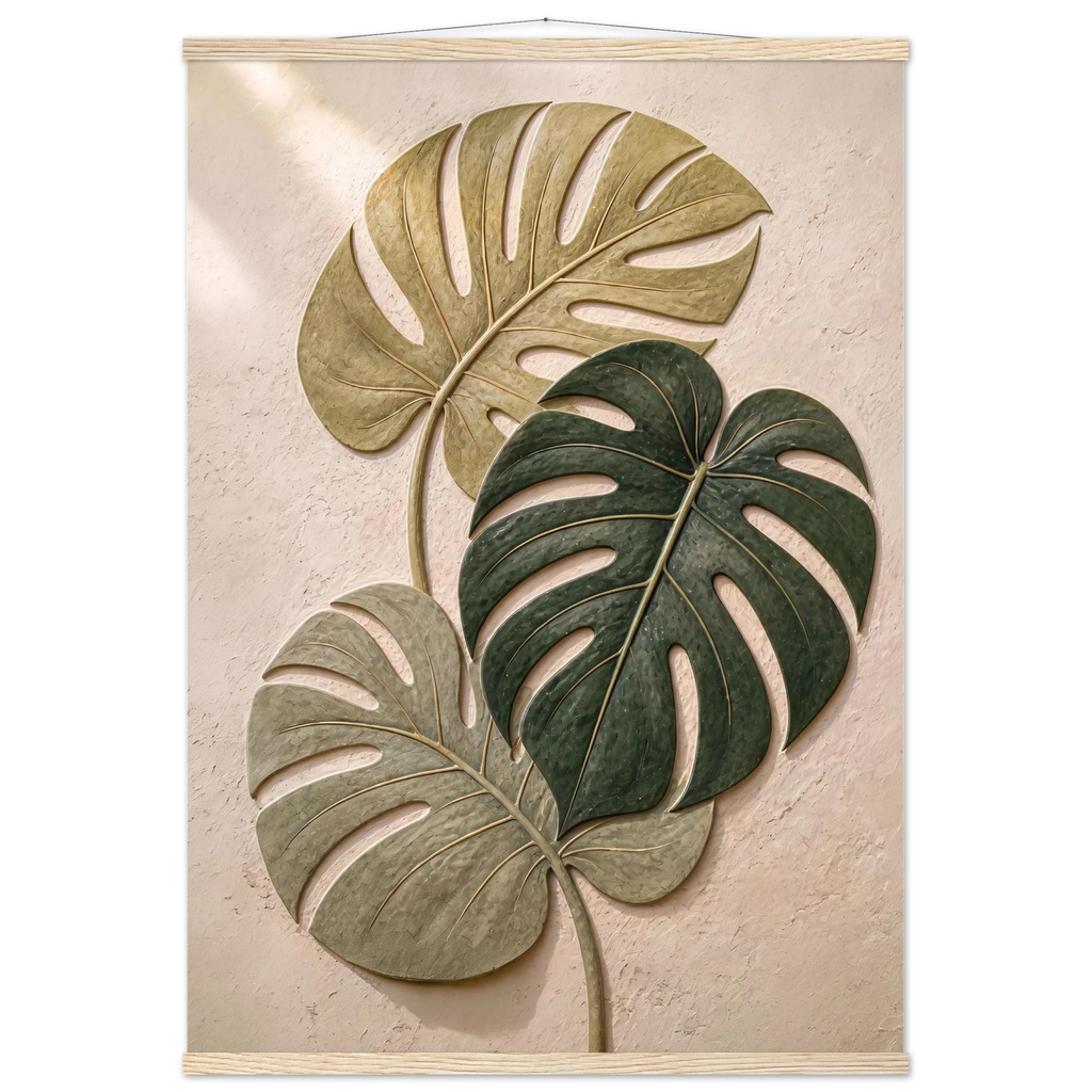 Stone Monstera: botanical and nature. Museum-quality fine art poster.