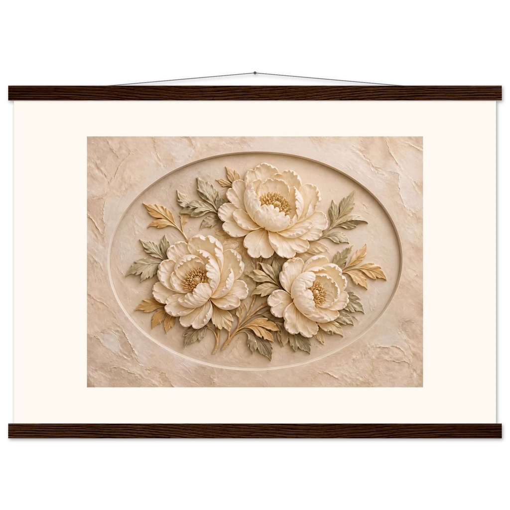 Peonies in Stone: flowers and botanical. Museum-quality fine art poster.