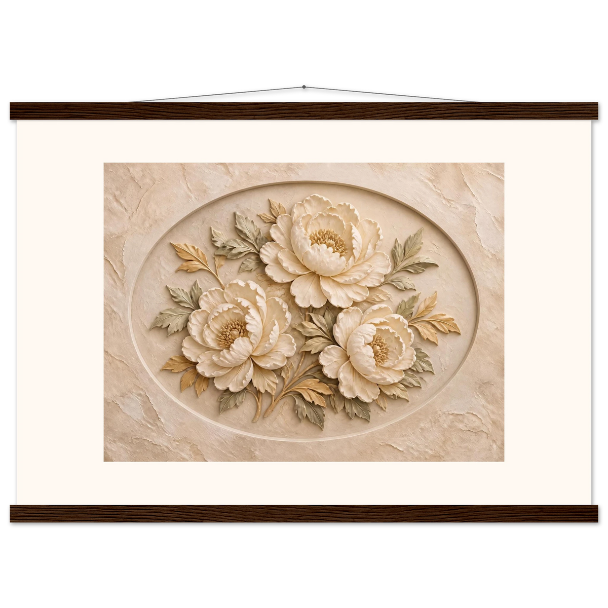 Peonies in Stone: flowers and botanical. Museum-quality fine art poster.