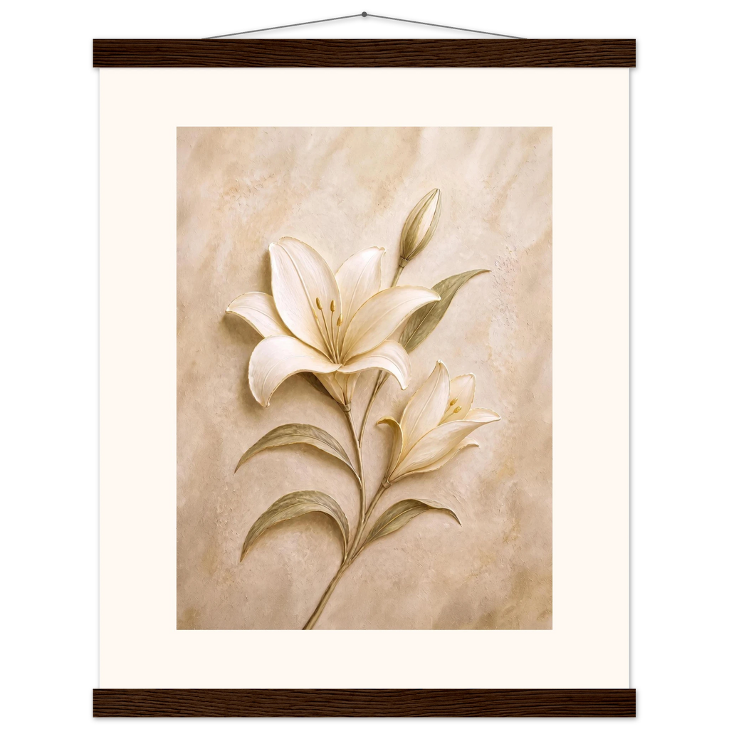 Alabaster Lily: flowers and botanical. Fine art poster, alternate frame and size.