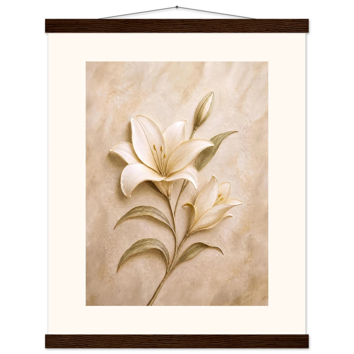 Alabaster Lily: flowers and botanical. Fine art poster, alternate frame and size.