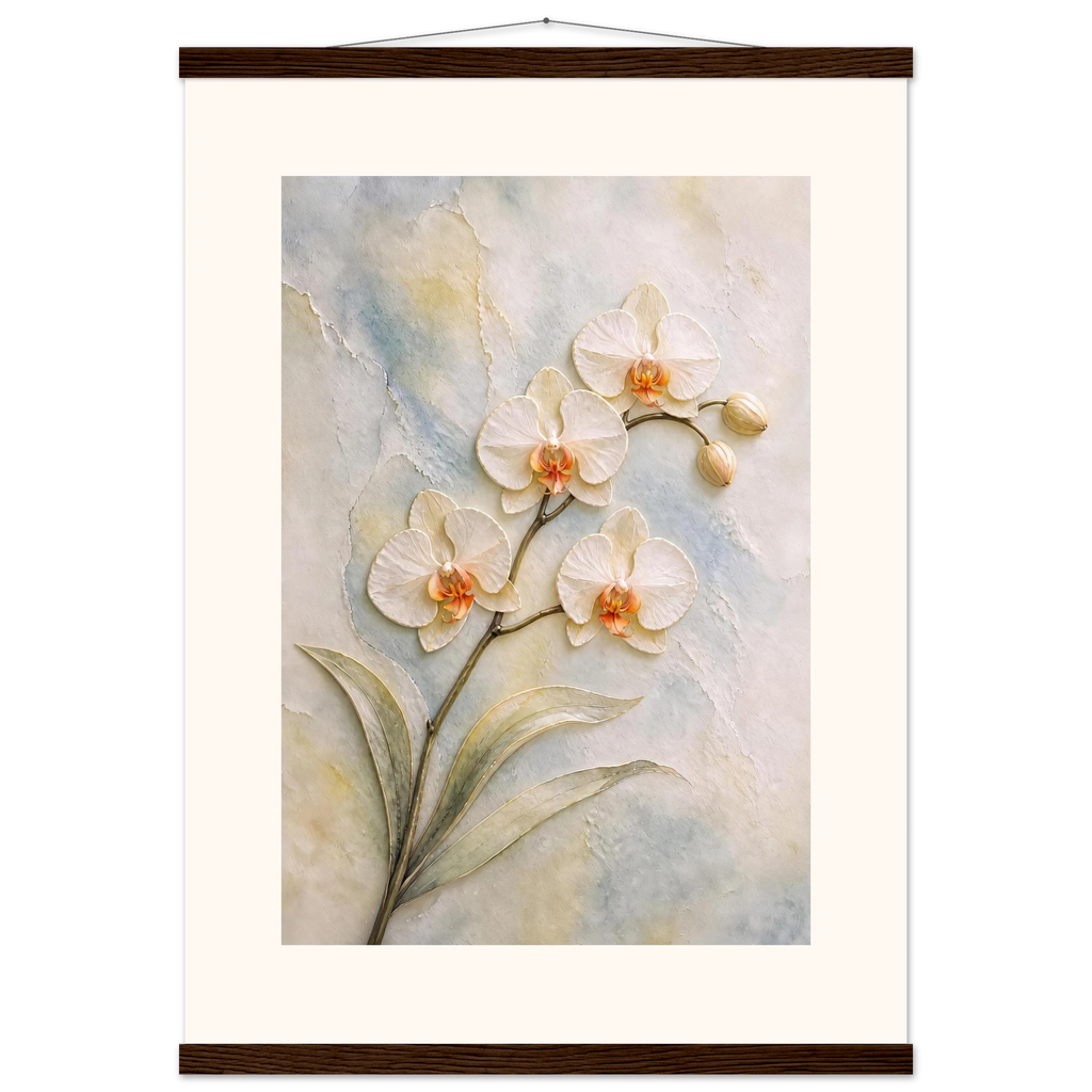Porcelain Orchid: flowers and botanical. Fine art poster, alternate frame and size.