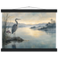 Heron at Dawn, japanese art and japandi. Archival fine art poster shown framed.