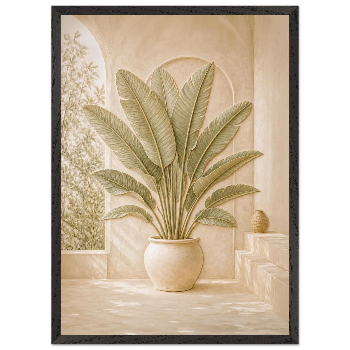 Courtyard Noon, landscape and sun. Archival framed fine art print shown framed.