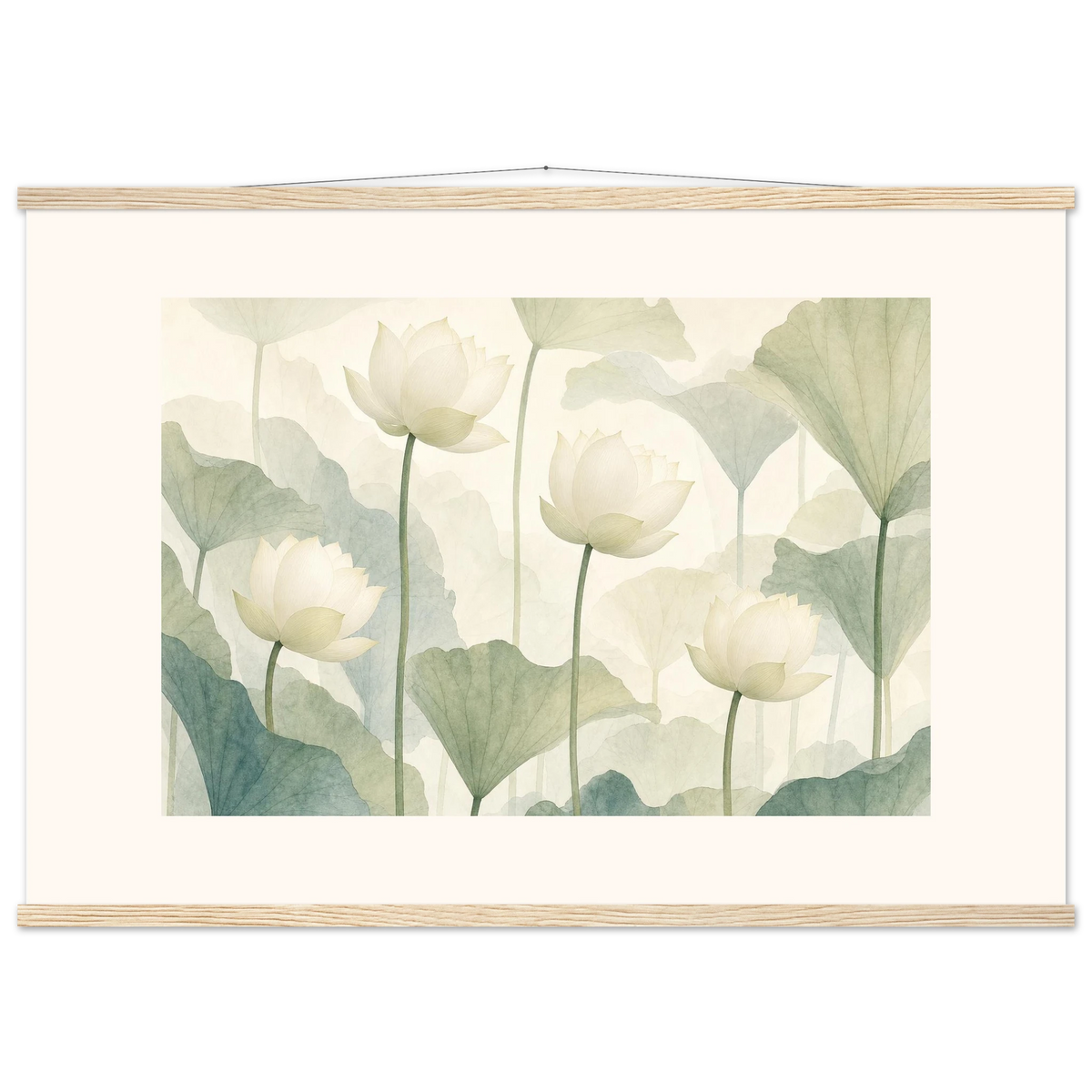 Ivory Lotus Screen: flowers and botanical. Fine art poster, alternate frame and size.