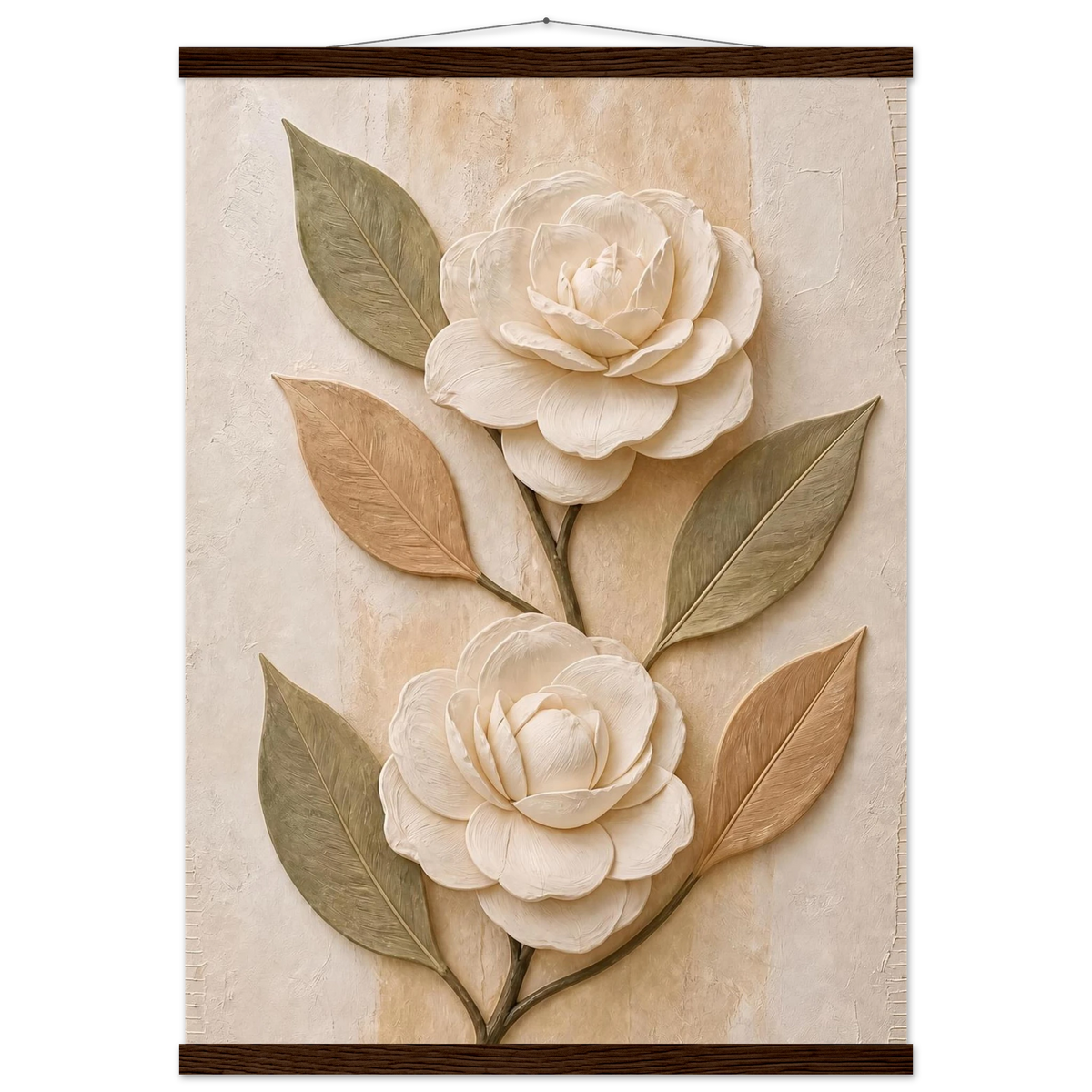 Carved Camellia: flowers and botanical. Fine art poster, alternate frame and size.