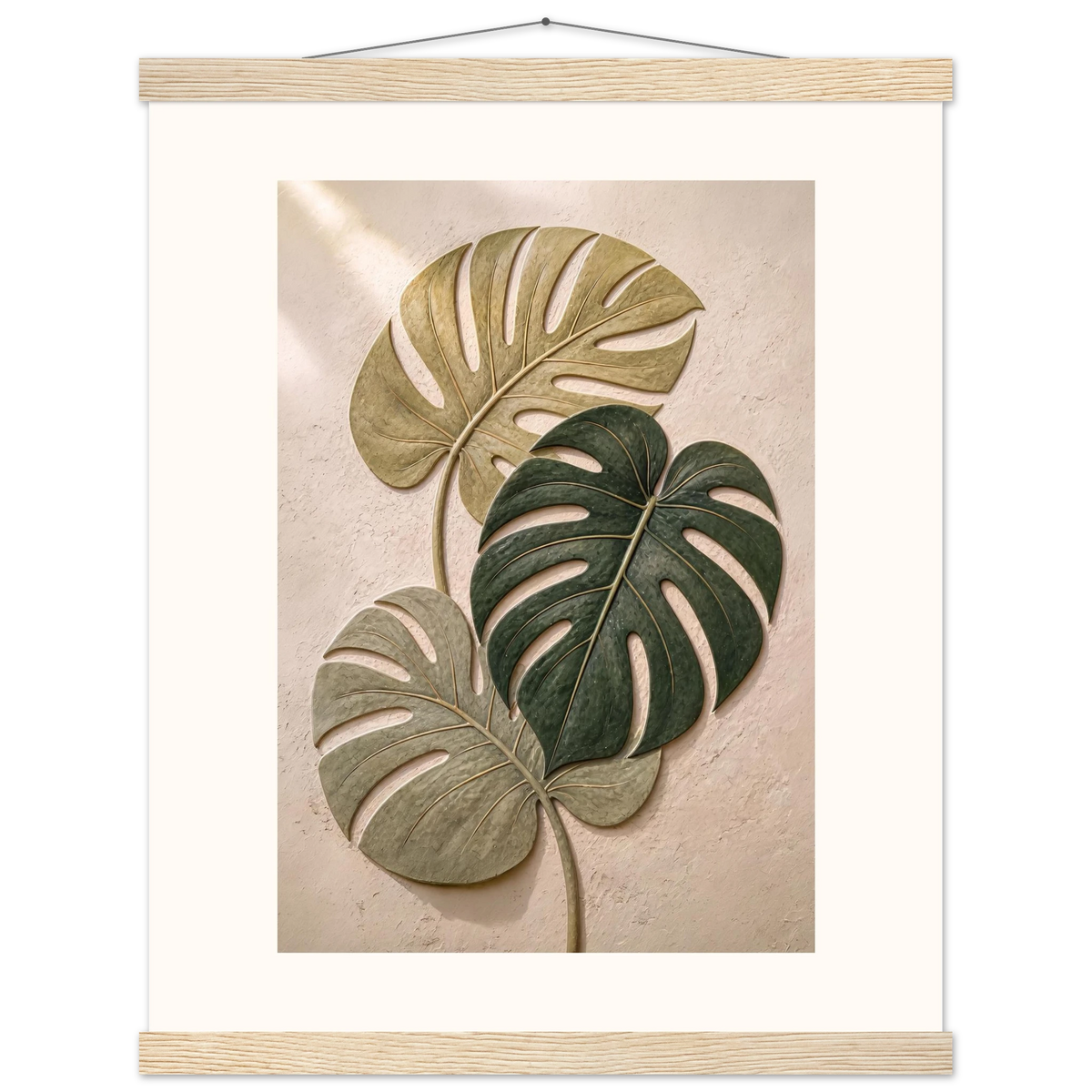 Stone Monstera, botanical and nature. Archival fine art poster shown framed.